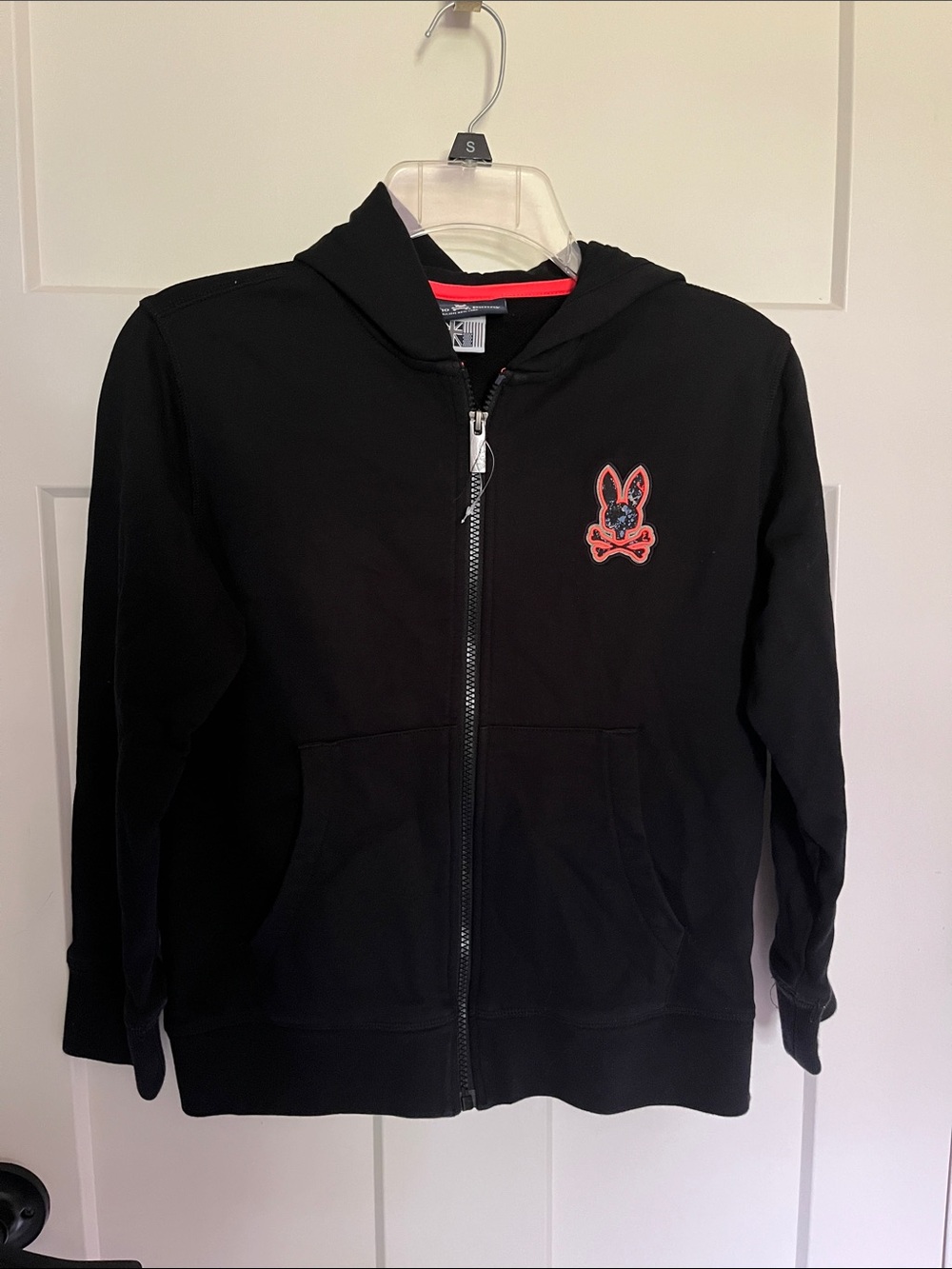 Psycho Bunny Black Zip Hoodie with Pink Bunny Logo